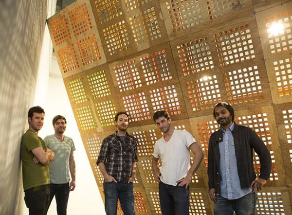 Rahul Alexander, Jonathan Brand, Adam Brent, Ryan Roa and Travis LeRoy Southworth - members of BroLab in front of their project, DeadLift.