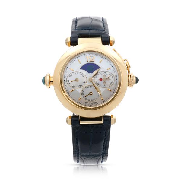 Cartier Pasha minute repeater watch (Ref.  W30012), featuring the calibre 179 18 kt gold movement with 26 jewels designed by Gerald Genta (CA$64,900).