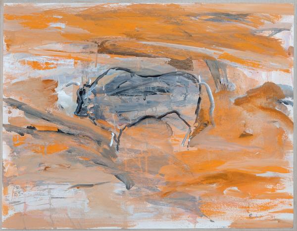 Elaine de Kooning, Cave #17 (Orange Grotto), 1984, Acrylic on paper mounted to canvas, Sheet 30 1/4 x 39 inches.  Lot 39.