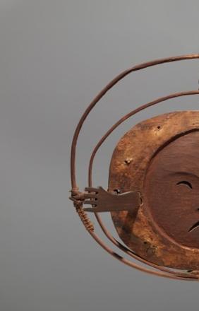 Mask, Yup’ik Kuskokwim River, Alaska, ca.  1880 wood, pigments, vegetal fibers, 11 ¼” w Ex collection: Enrico Donati 