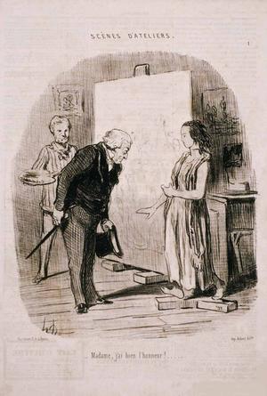 Honoré Daumier, "Madame, j’ai bien l’honneur!" (Madame, I have the honor)...  Published in Le Chairvari on January 26, 1848, Delteil 1721.  Lithograph, SBMA, Gift of Robert M.  Light.