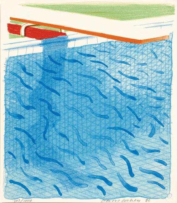 David Hockney | Pool Made with Paper and Blue Ink for Book | Estimate: $25,000 - 35,000 