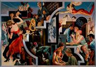 Thomas Hart Benton (American, 1889–1975) City Activities with Dance Hall, from America Today, 1930–31.  Ten panels: distemper and egg tempera on gessoed linen with oil glaze.