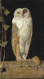 William James Webbe (fl.1853-1878), The White Owl, 'Alone and warming his five wits, The white owl in the belfry sits,' signed with monogram and dated '1856' (lower left), oil on board, 17¾ x 10 3/8 in.  (45 x 26.3 cm.)