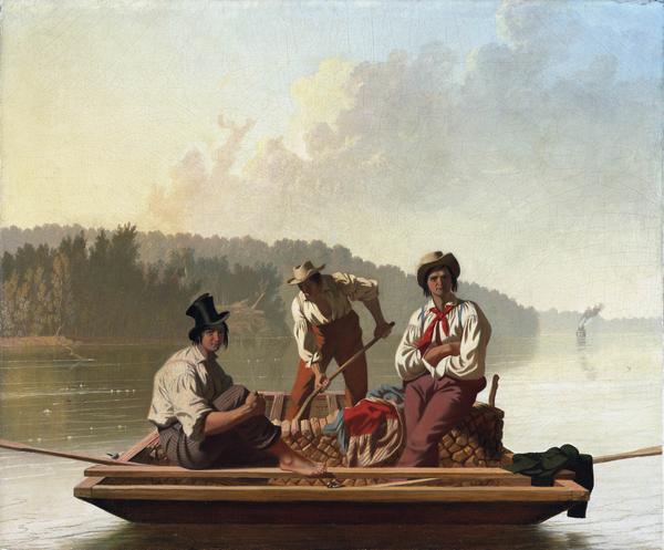 George Caleb Bingham (1811–1879) Boatmen on the Missouri, 1846.  Oil on canvas.  Fine Arts Museums of San Francisco, Gift of Mr.  and Mrs.  John D.  Rockefeller III