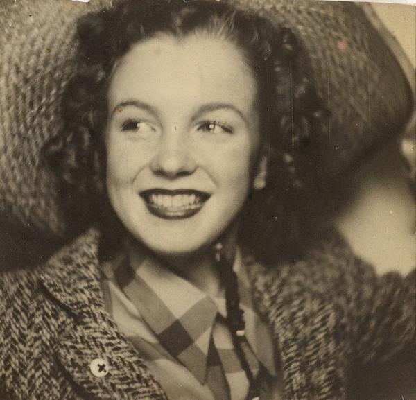 Photo booth self-portrait of Norma Jeane Baker, soon-to-be Hollywood icon Marilyn Monroe, circa 1940, originally given to a family member, which shows the smiling teenager in a wide-brimmed straw hat and lipstick ($8,000 to $12,000).