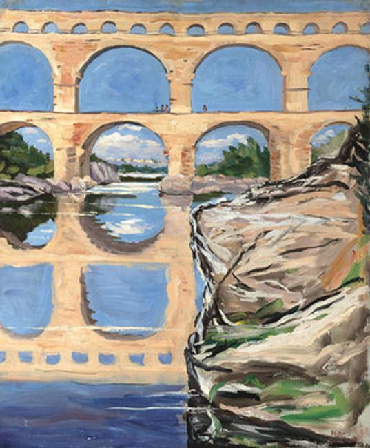 A stunning painting entitled Pont du Gard, Nimes by Sir Winston Churchill.  