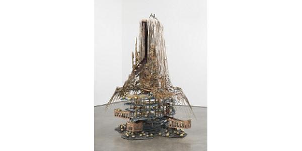 Diana Al-Hadid "The Candle Clock in the Citadel," 2017 Modified polymer gypsum, fiberglass, brass, copper, steel, concrete, polyurethane foam, plaster, metal leaf, and pigment.  117 x 90 x73 in.  Gift of the Lipman Family Foundation.