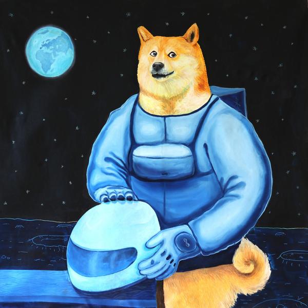 Hugo Lami, Doge Found on the Moone, 2021, Signed on verso, oil on linen, 120 x 120