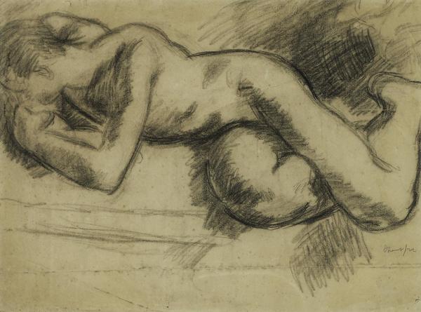 Duncan Grant, Large Drawing of Nude Lying on Side, Graphite on Paper