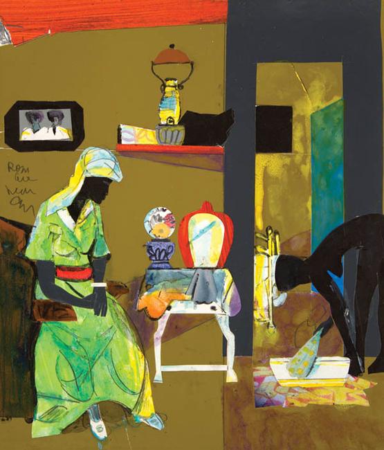 Romare Bearden, Evening, 1985, Collage on Board, 14 x 12 inches