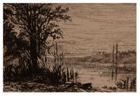 Eliza Pratt Greatorex, "The Pond (Cerney-la-ville)," 1880, etching (detail