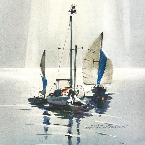 Evening Rendezvous (Watercolor on Paper, 10 x 14 inches, 1960) by acclaimed California watercolorist Rex Brandt