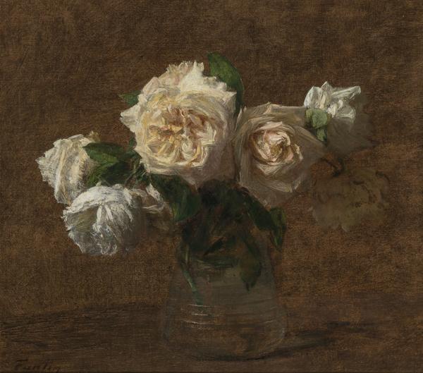 Henri Fantin-Latour, Six Roses Jaunes dans un Vase en Verre, 1903.  Est.  $200,000-400,000.  The Collection of Dorothea Benton Frank.  Lot 203.