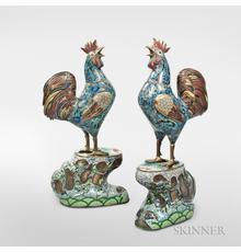 Pair of Large Bronze and Cloisonné Roosters, China (Lot 333, Estimate $20,000-30,000)