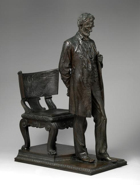 Augustus Saint-Gaudens (American, Dublin 1848–1907 Cornish, New Hampshire) Abraham Lincoln: The Man (Standing Lincoln), 1884-1887; reduced 1910; this cast 1911 Bronze 40 1/2 x 16 1/2 x 30 1/4 in.  (102.9 x 41.9 x 76.8 cm) .The Metropolitan Museum of Art, Purchase, Tyson Family Gift, in memory of Edouard and Ellen Muller; The Beatrice G.  Warren and Leila W.  Redstone, and Maria DeWitt Jesup Funds; Dorothy and Imre Cholnoky, David Schwartz Foundation Inc., Joanne and Warren Josephy, Annette de la