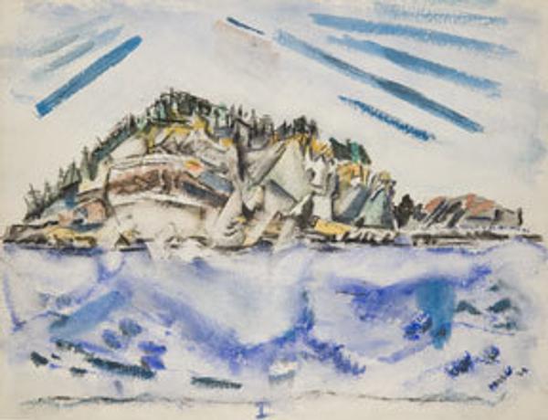 John Marin, United States, 1870 - 1953 Island (Ship’s Stern), 1934, watercolor on paper, 17 x 22 inches.  Private collection, courtesy Meredith Ward Fine Art, New York.  © Estate of John Marin / Artists Rights Society (ARS), New York