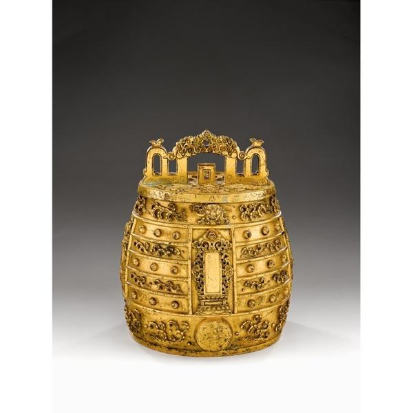 One of the highlights from the auction is lot 65, a heavily cast gilt-bronze bell, estimated at $100,000-150,000 