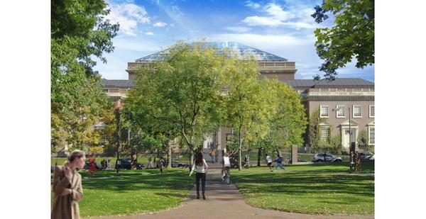 Rendering of the new Harvard Art Museums building from Harvard Yard.