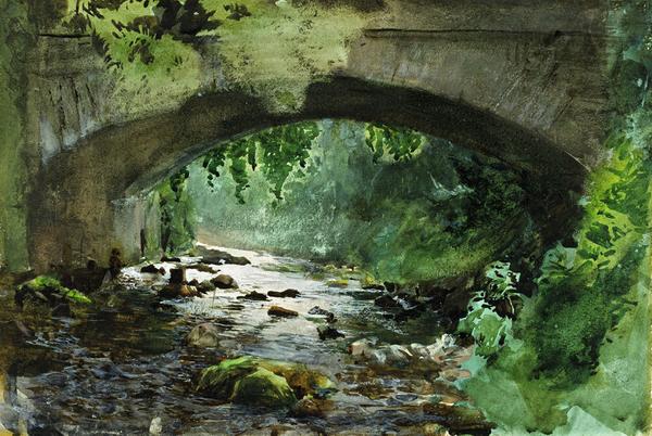 Anders Zorn, River under Old Stone Bridge, 1884.  Watercolor, 9 3/16 x 13 7/8 in.  (23.3 x 35.2 cm) Zornmuseet, Mora.