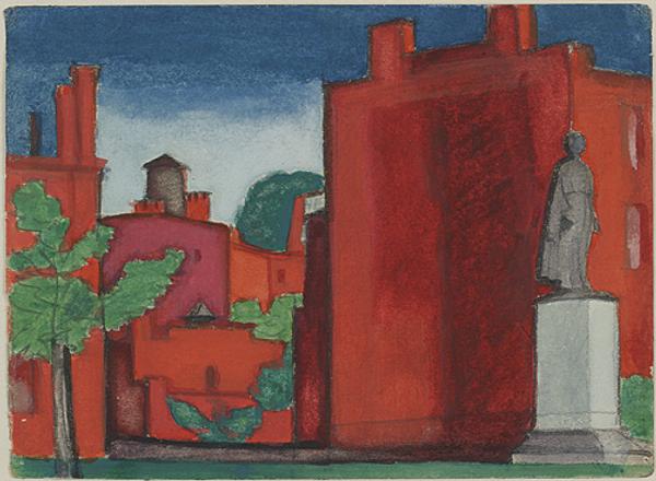 Oscar Bluemner, Red Building with Statue