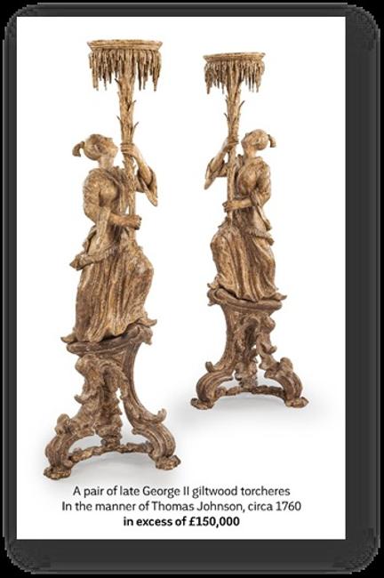 Pair of late George II giltwood torcheres in the manner of Thomas Johnson