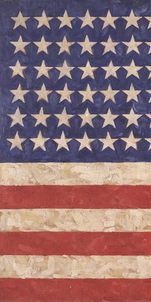 Jasper Johns, Flag, 1958.  Encaustic on canvas.  104.4 x 153.7 cm.  Private collection © Jasper Johns / VAGA, New York / DACS, London 2017.  Photo: Jamie Stukenberg © The Wildenstein Plattner Institute, 2017.