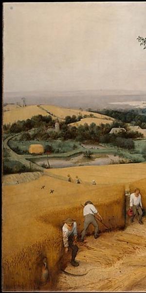 Pieter Bruegel the Elder (Netherlandish, Breda (?) ca.  1525–1569 Brussels) The Harvesters.  1565.  Oil on Wood.  Overall, including added strips at top, bottom, and right, 46 7/8 x 63 3/4 in.