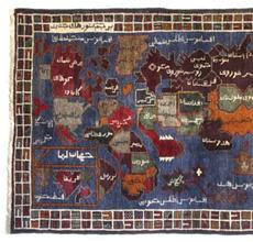 World Map Rug, Knotted wool, Western Afghanistan.  Acquired in Peshawar (Pakistan), 1989, 37 1/2 x 62 1/4 in.  (95 x 158 cm).