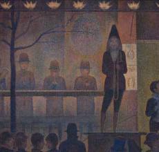 Georges Seurat (French, 1859–1891).  Circus Sideshow (Parade de cirque), 1887–88.  Oil on canvas.  The Metropolitan Museum of Art, Bequest of Stephen C.  Clark, 1960