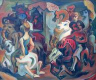 Theodore Fried, Carousel, c.  1940's, oil on masonite, 43 x 51 inches