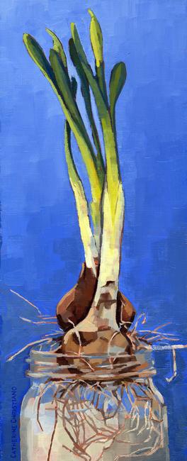 Catherine Christiano’s “Narcissus Bulbs,” oil on panel