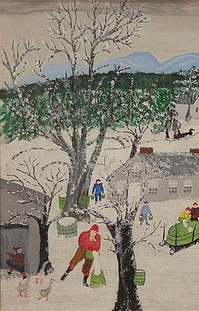 This 1954 oil on Masonite work by the iconic American folk artist Grandma Moses, titled Sap Gathering, sold for $78,000 on April 11th.