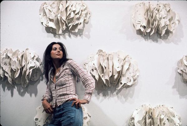 Hannah Wilke with Ponder-r-rosa 4, 1975.  © 2021 Scharlatt Family, Hannah Wilke Collection & Archive, Los Angeles / Licensed by VAGA at Artists Rights Society (ARS), NY 