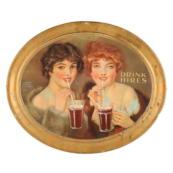 American Hires Root Beer single-sided tin oval sign from the mid-1910s, self-framed, 19 ¾ inches by 23 ¾ inches, with the artwork signed and dated (1915) by the artist (CA8,850).