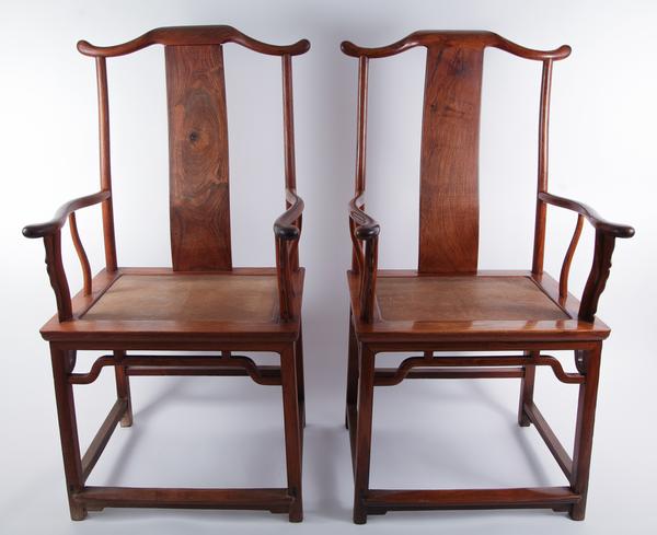 A Pair of Chinese Huanghuali Yokeback Armchairs, 17th Century 