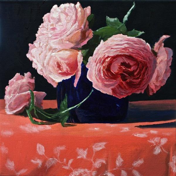 Gray Jacobik Roses Not Fully Arranged Oil on Linen