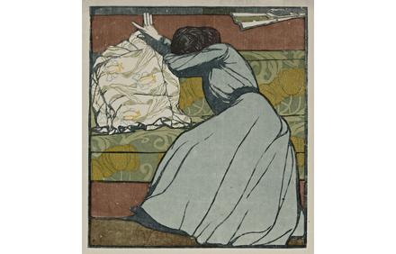 Max Kurzweil (Austria, 1867–1916), The Cushion (Der Polster), 1903.  Color woodcut.  Cantor Arts Center collection, Museum Purchase Fund, 1969.151