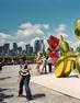 Jeff Koons's Balloon Dog on the roof of the Metropolitan Museum of Art.