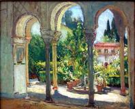 Colin Campbell Cooper, Garden View, Santa Barbara.  Oil on board, 14 1/4 x 17 1/4 inches.  George Stern Fine Arts.