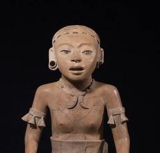 An important 21 inch tall Veracruz Remojadas figure of a young woman, dating to 600-900 CE.