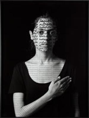 Shirin Neshat (Iran, b.  1957), Roja, 2012.  Gelatin silver print with India ink.  Museum of Fine Arts, Boston, Charles Bain Hoyt Fund and Francis Welch Fund.  Photography.  © 2014 MFA, Boston