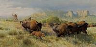 John Clymer (1907-1989) Buffalo Chase, oil on canvas, 10 x 20 in., $75,000/$125,000 