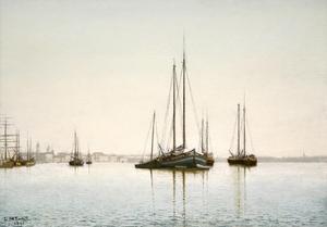 Lockwood de Forest, Venetian Harbor, 1891, Oil on Canvas, 17 x 24 inches, Signed lower left: L de Forest 1891 