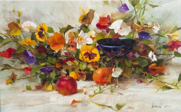 Richard Schmid, Pansies and Blue Cup.