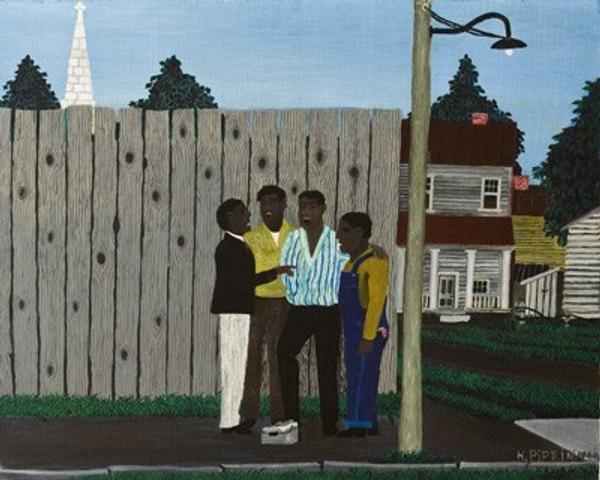 Horace Pippin (1888-1946) Harmonizing, 1944, oil on fabric.  Allen Memorial Art Museum, Oberlin College, Ohio, Gift of Joseph and Enid Bissett, 1964 