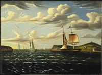 Thomas Chambers, Staten Island and the Narrows, painted between 1833 and 1857, oil on canvas, 55.8 × 76.9 cm (22 × 30.3 in).  Brooklyn Museum.