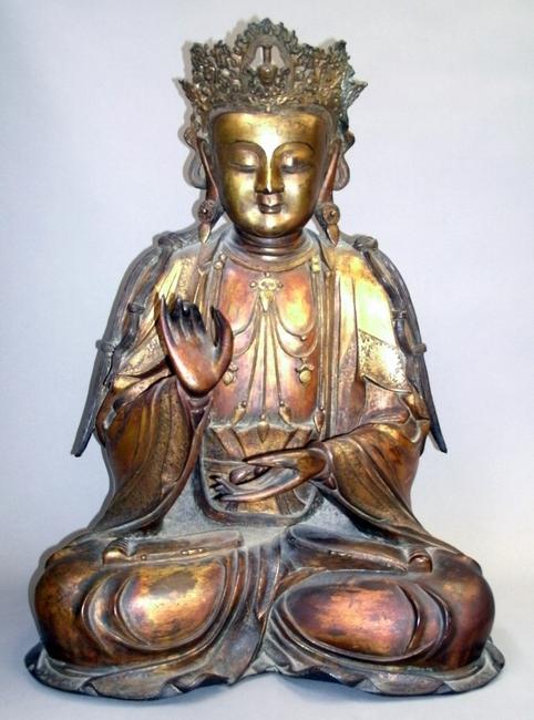 The top lot of the sale was this Chinese gilt-bronze Buddha, 20 ½ inches tall ($143,000).