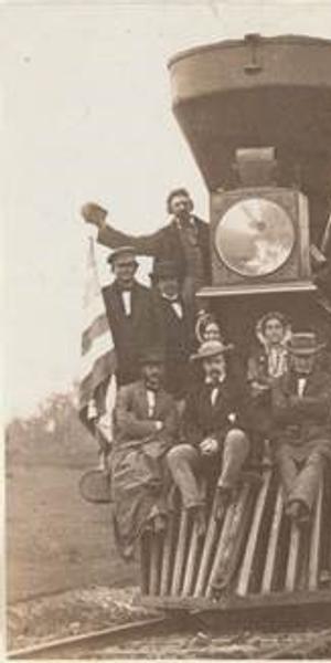 Locomotive on the Baltimore and Ohio Railroad, near Oakland, Maryland, about 1860.  Salted paper print.  Image: 16.2 × 16 cm (6 3/8 × 6 5/16 in.).  Lent by The Metropolitan Museum of Art, Purchase, The Horace W.  Goldsmith Foundation Gift, through Joyce and Robert Menschel, 1991 (1991.1151).  Image: www.metmuseum.org