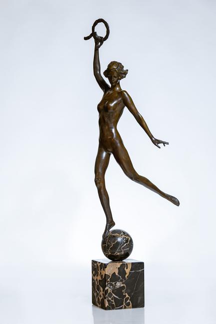 Bronze sculpture by Janet Scudder (American, 1873-1940), titled Victory, signed, 31 ½ inches tall.  Estimate: $15,000-$25,000.